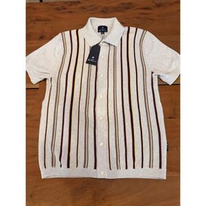 Ben Sherman Men's Stripe Knit Sweater Shirt Ivory $109 NEW